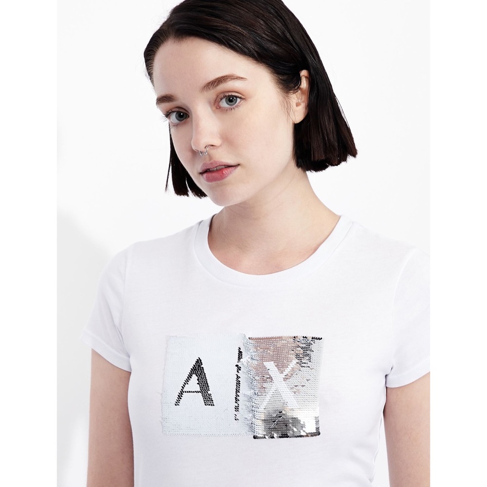 ARMANI EXCHANGE SLIM FIT LOGO SEQUIN T-SHIRT - Picture 6 of 9